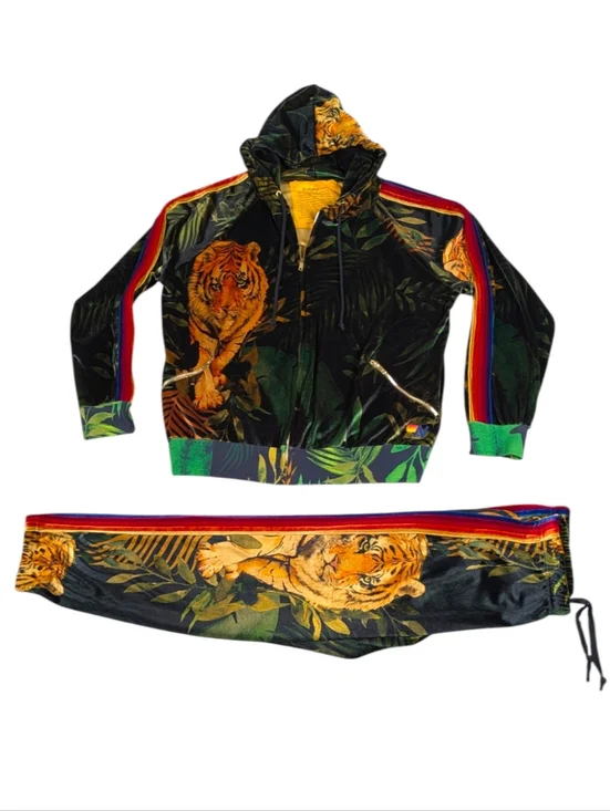 Aviator Nation Tiger Jungle Velvet Track Suit Rainbow Stripe Top XL Pant L F390 - Picture 4 of 14